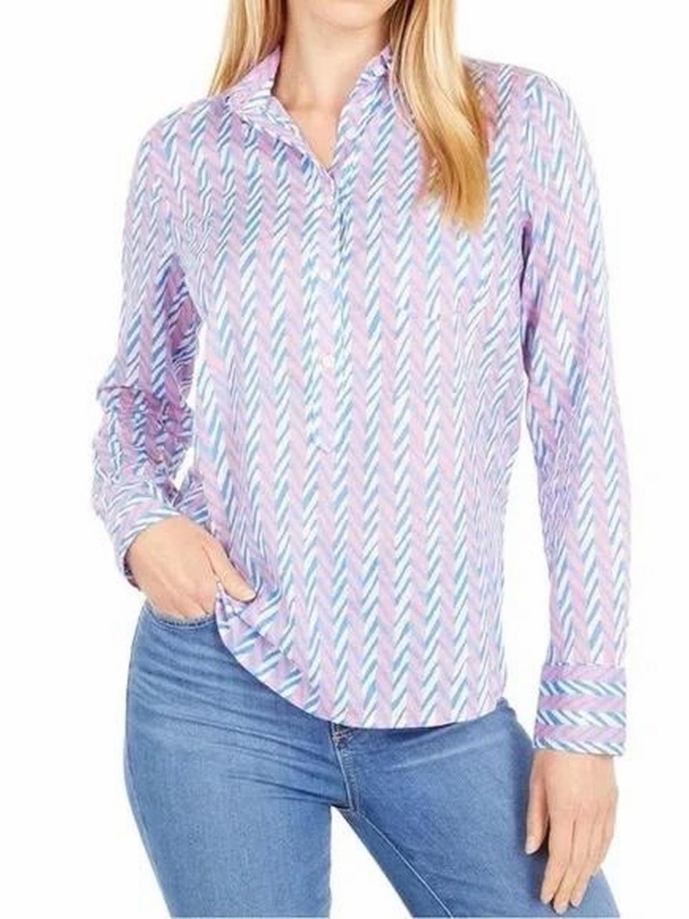 J. Crew Pastel Pink and Blue Striped Button-Down Shirt